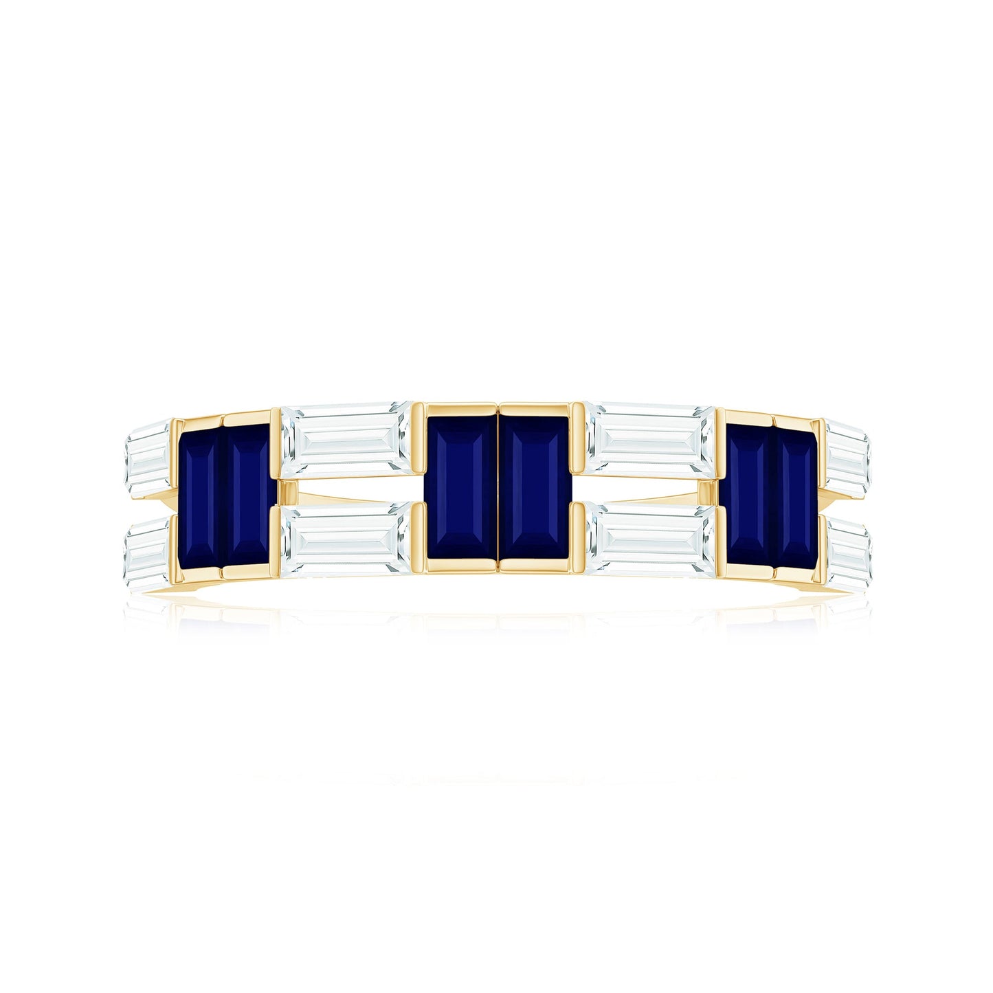 Certified Real Baguette Blue Sapphire Half Eternity Band Ring with Moissanite
