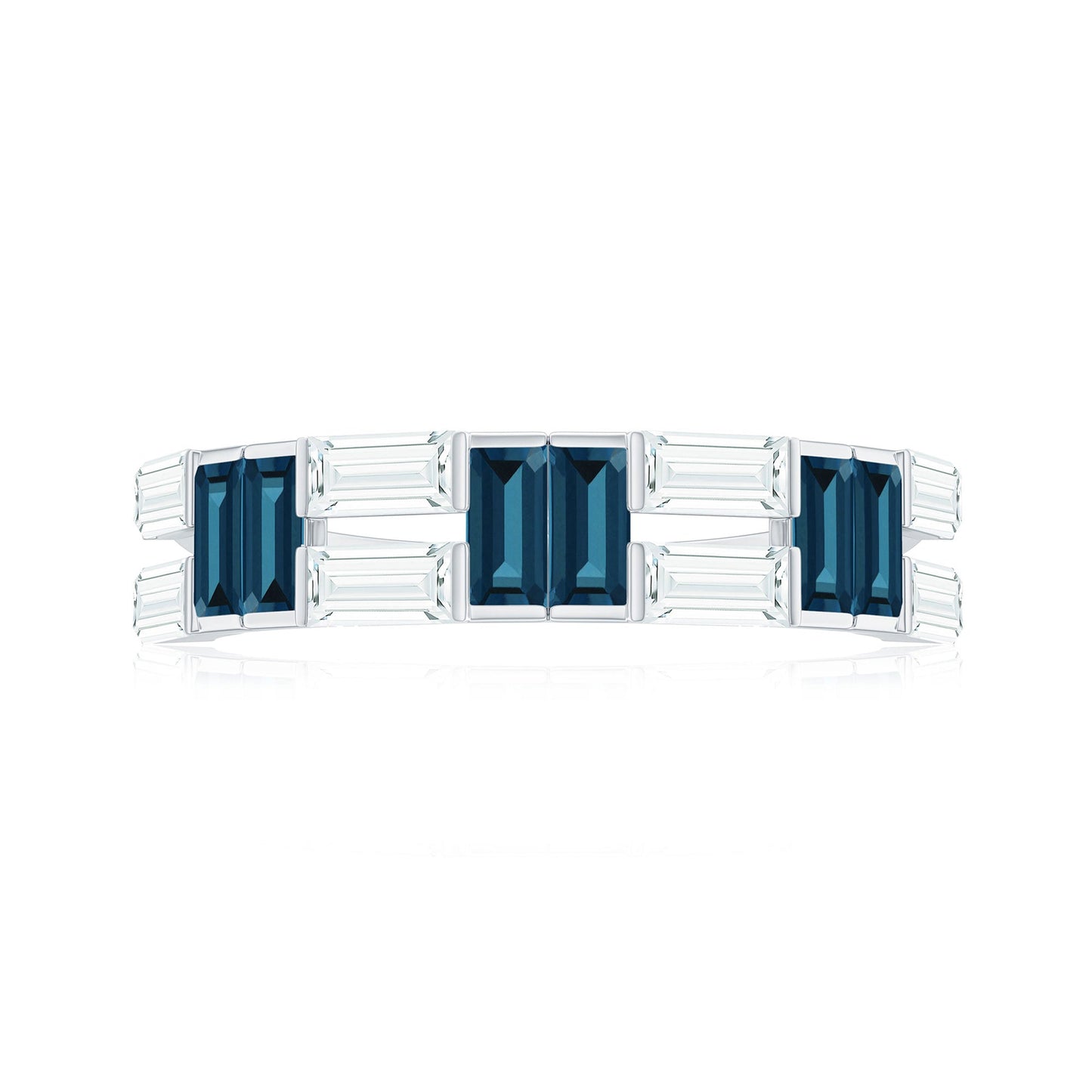 Baguette London Blue Topaz Alternate Eternity Band with Moissanite