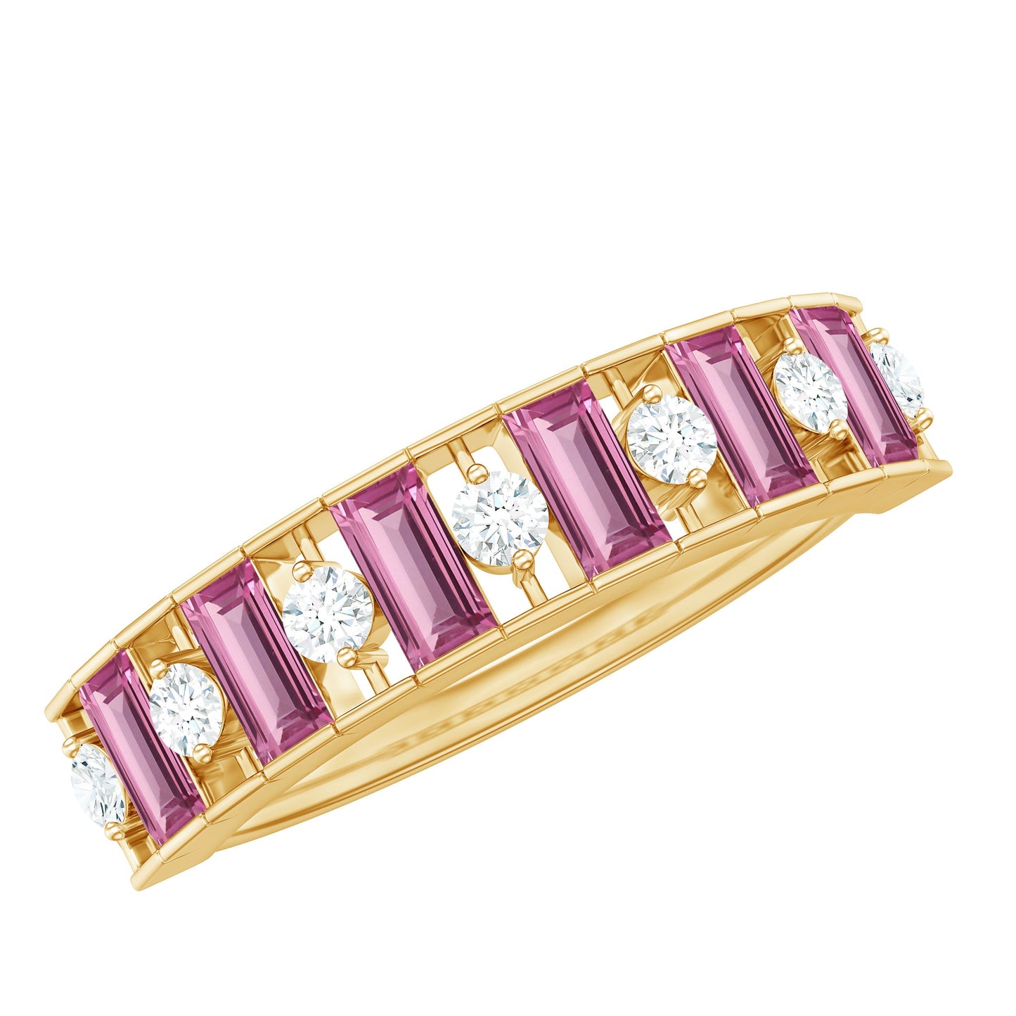 Alternate Pink Tourmaline and Diamond Half Eternity Ring