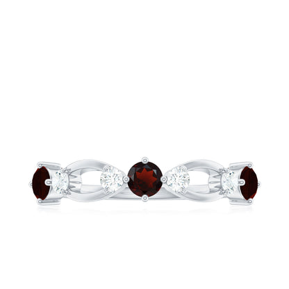 Natural Red Garnet Diamond Half Eternity Ring for Anniversary