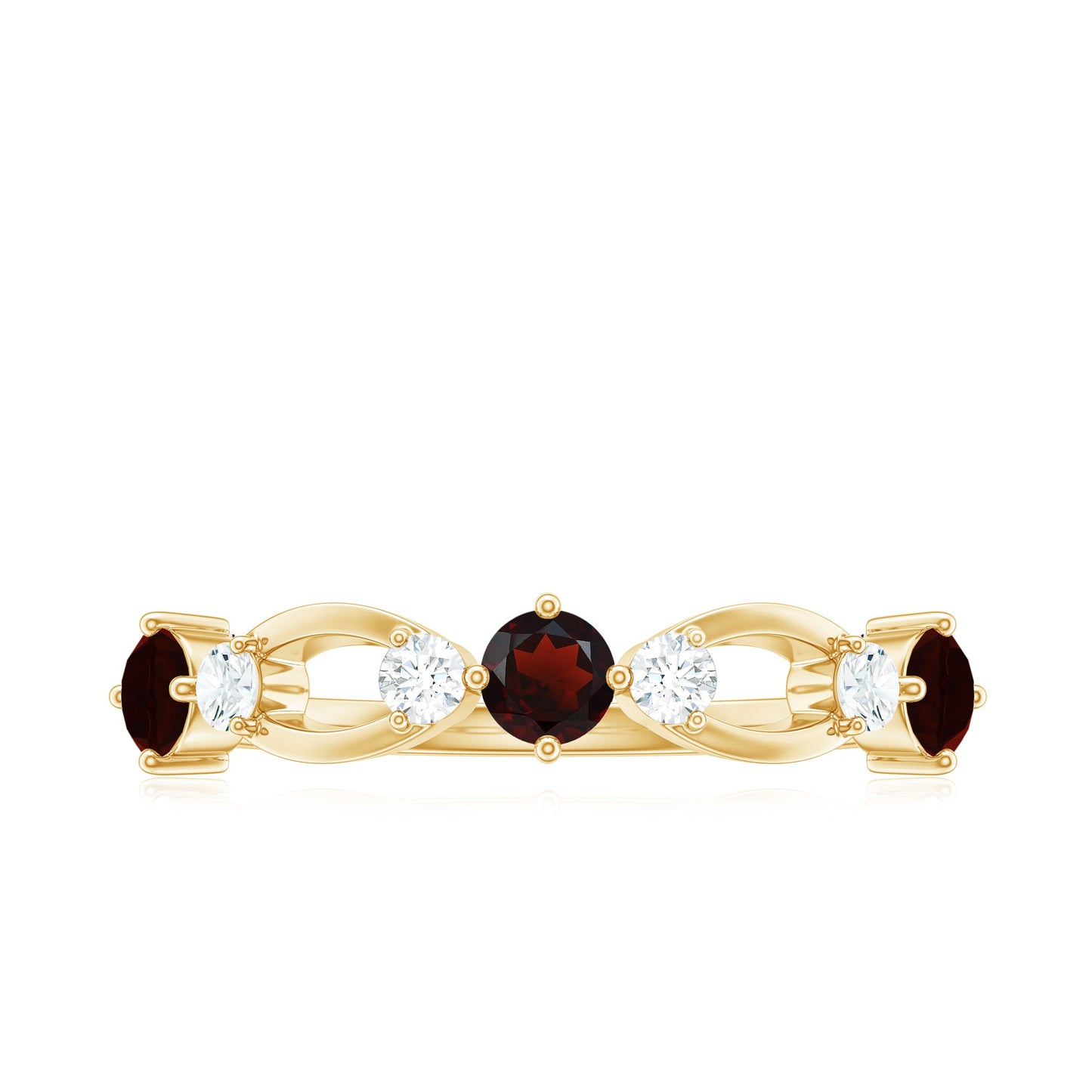 Natural Red Garnet Diamond Half Eternity Ring for Anniversary