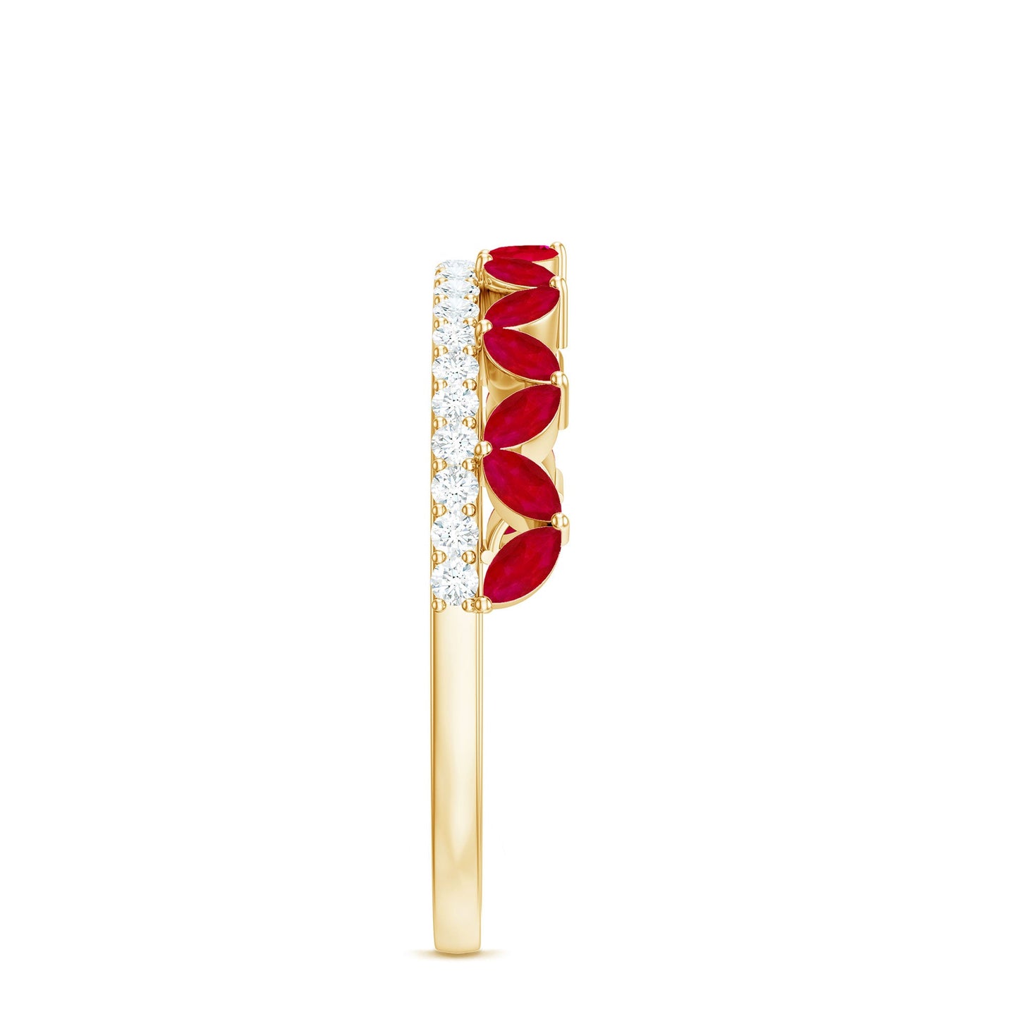 Natural Marquise Ruby Half Eternity Anniversary Ring with Diamond