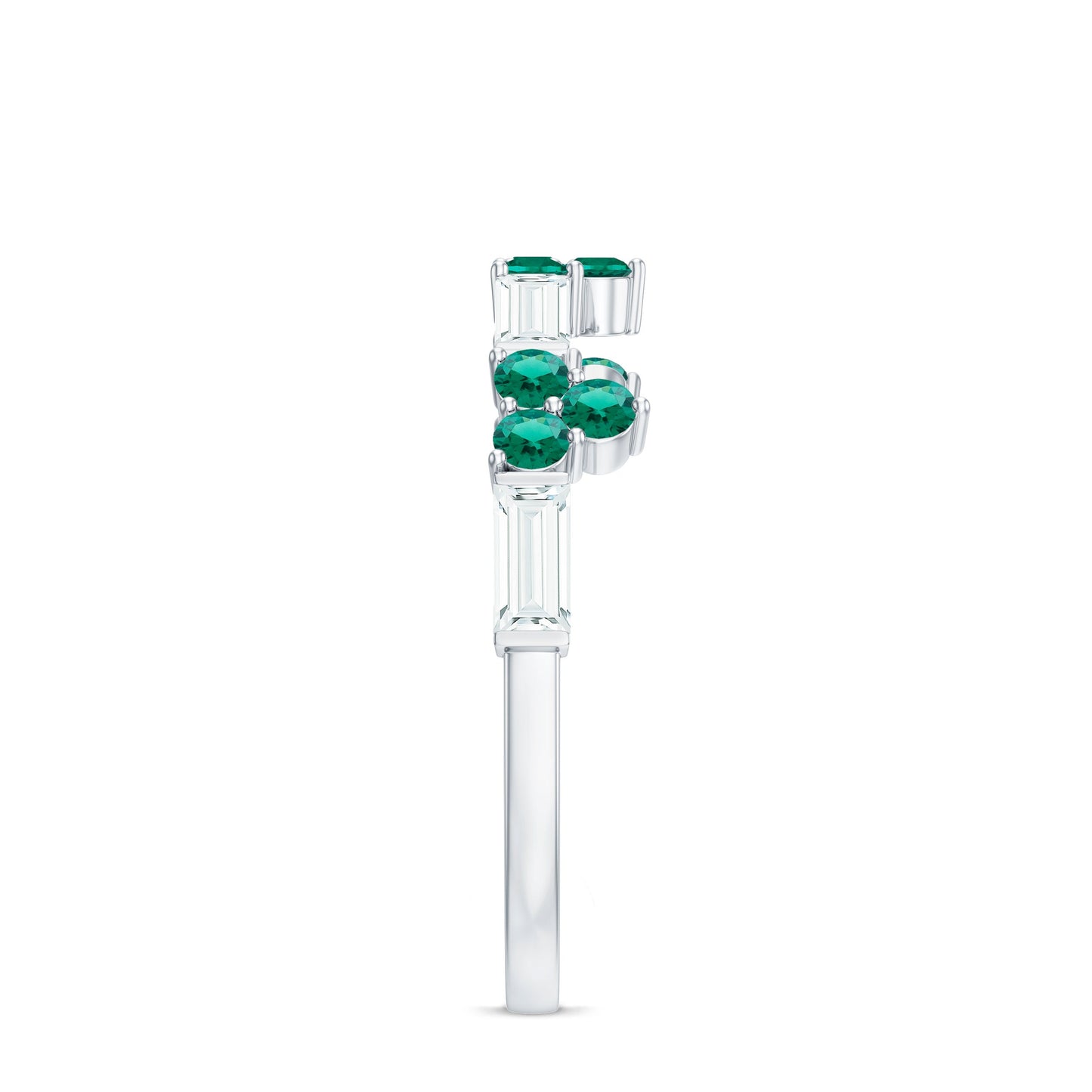 Certified Lab Grown Emerald Half Eternity Anniversary Ring with Moissanite
