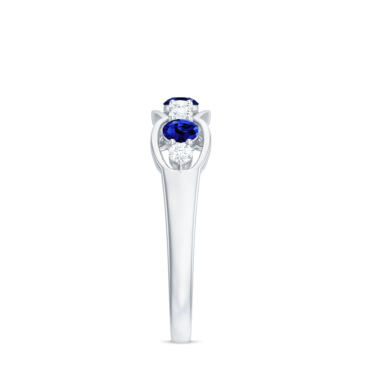 Certified Lab Grown Blue Sapphire Half Eternity Ring with Diamond