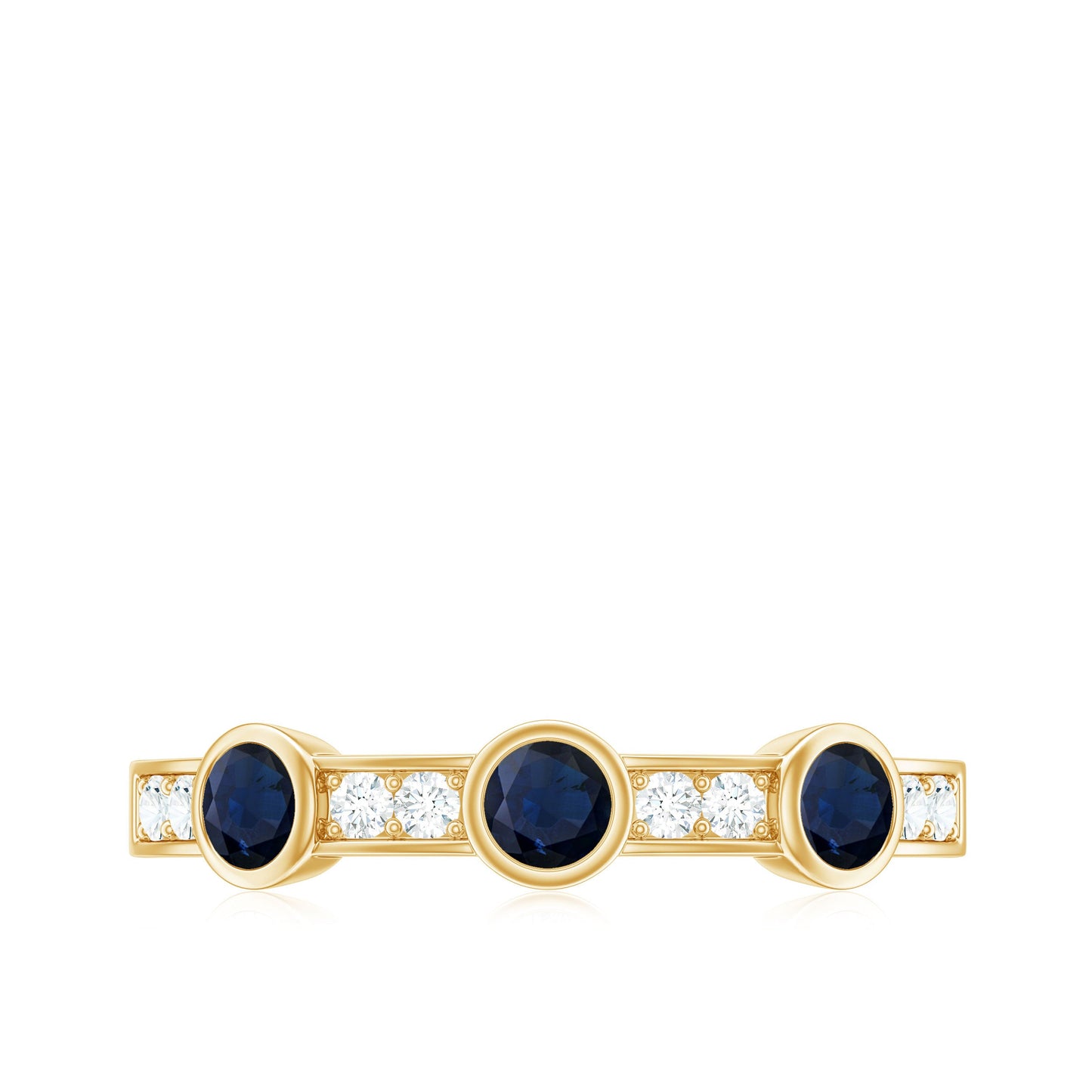 Natural Blue Sapphire Half Eternity Ring with Diamond for Women