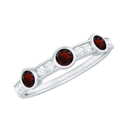 Certified Real Garnet Diamond Half Eternity Ring