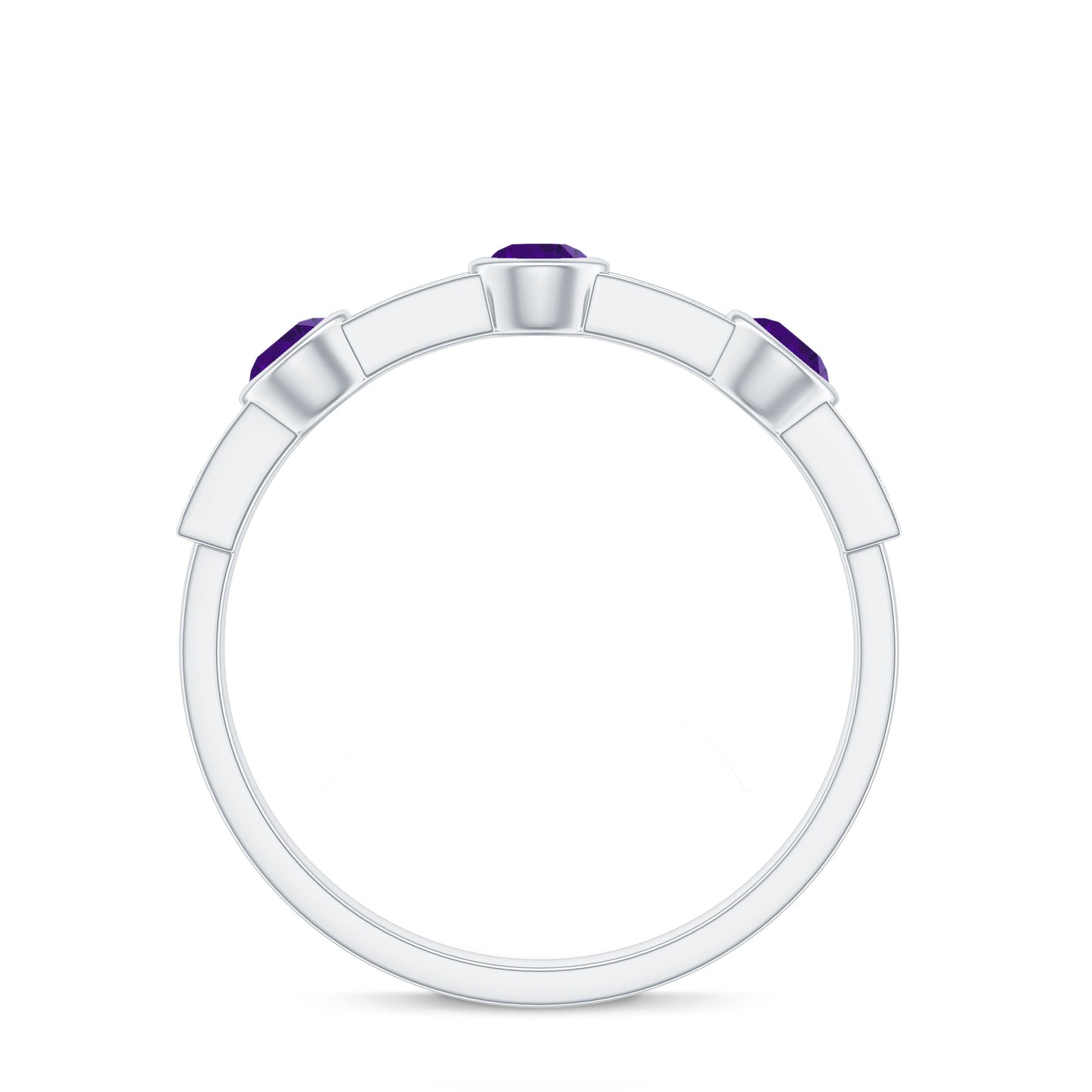 Genuine Amethyst Diamond Half Eternity Ring in Bezel Set
