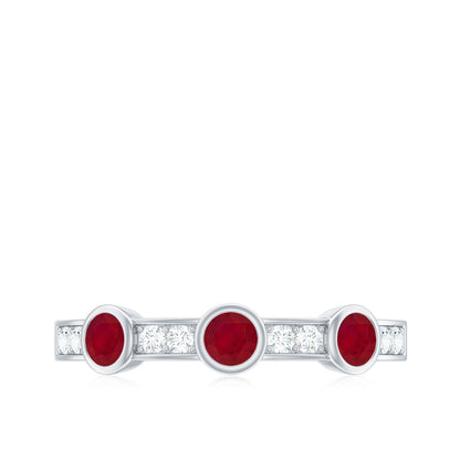 Natural Bezel Set Ruby Half Eternity Ring with Diamond