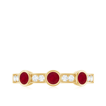 Natural Bezel Set Ruby Half Eternity Ring with Diamond