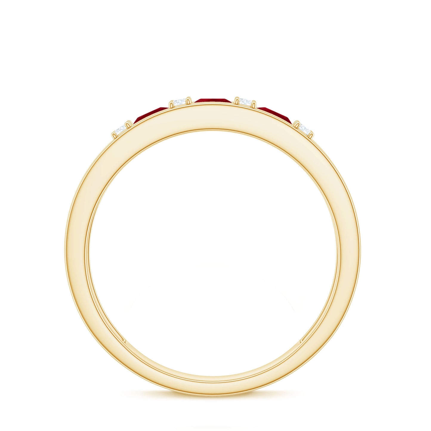 Natural Princess cut Ruby Double Band Ring with Diamond