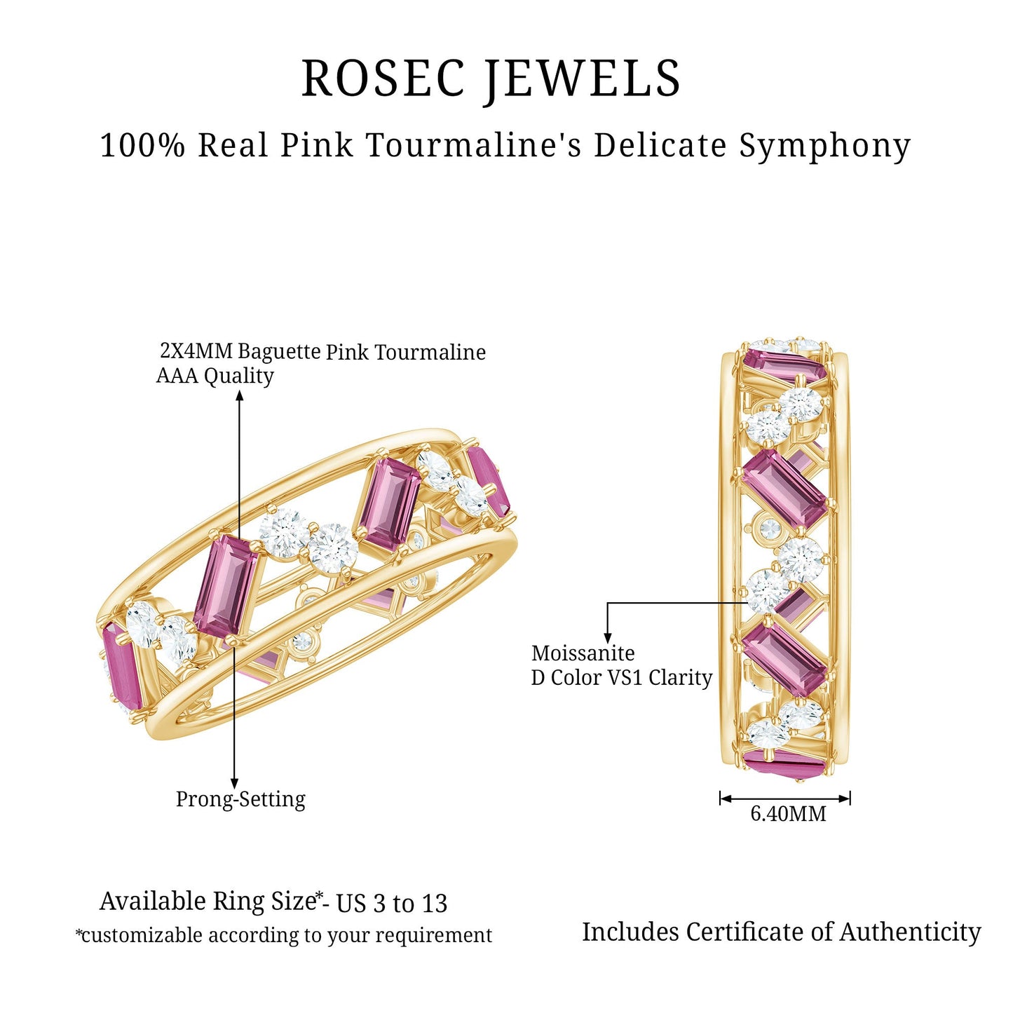 Certified Pink Tourmaline and Diamond Zig Zag Eternity Band