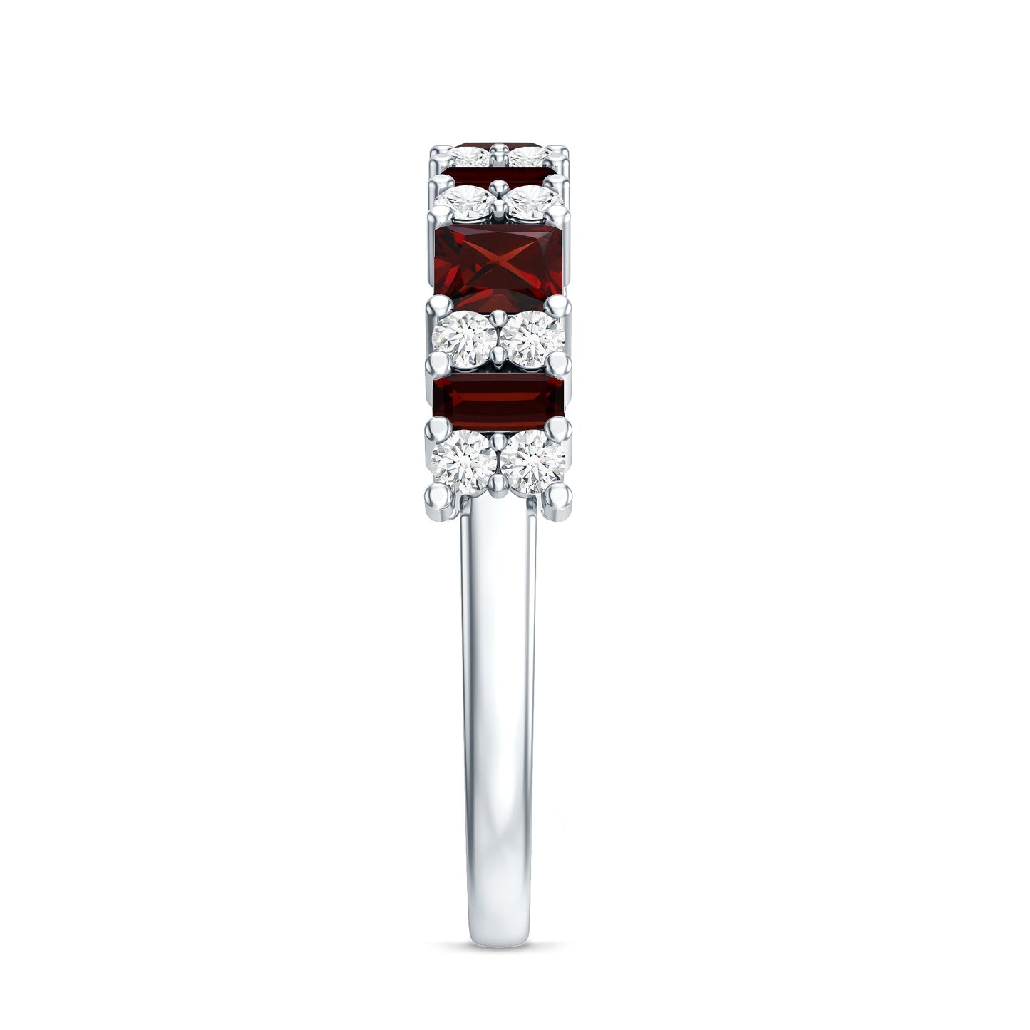 Natural Red Garnet Half Eternity Ring with Diamond