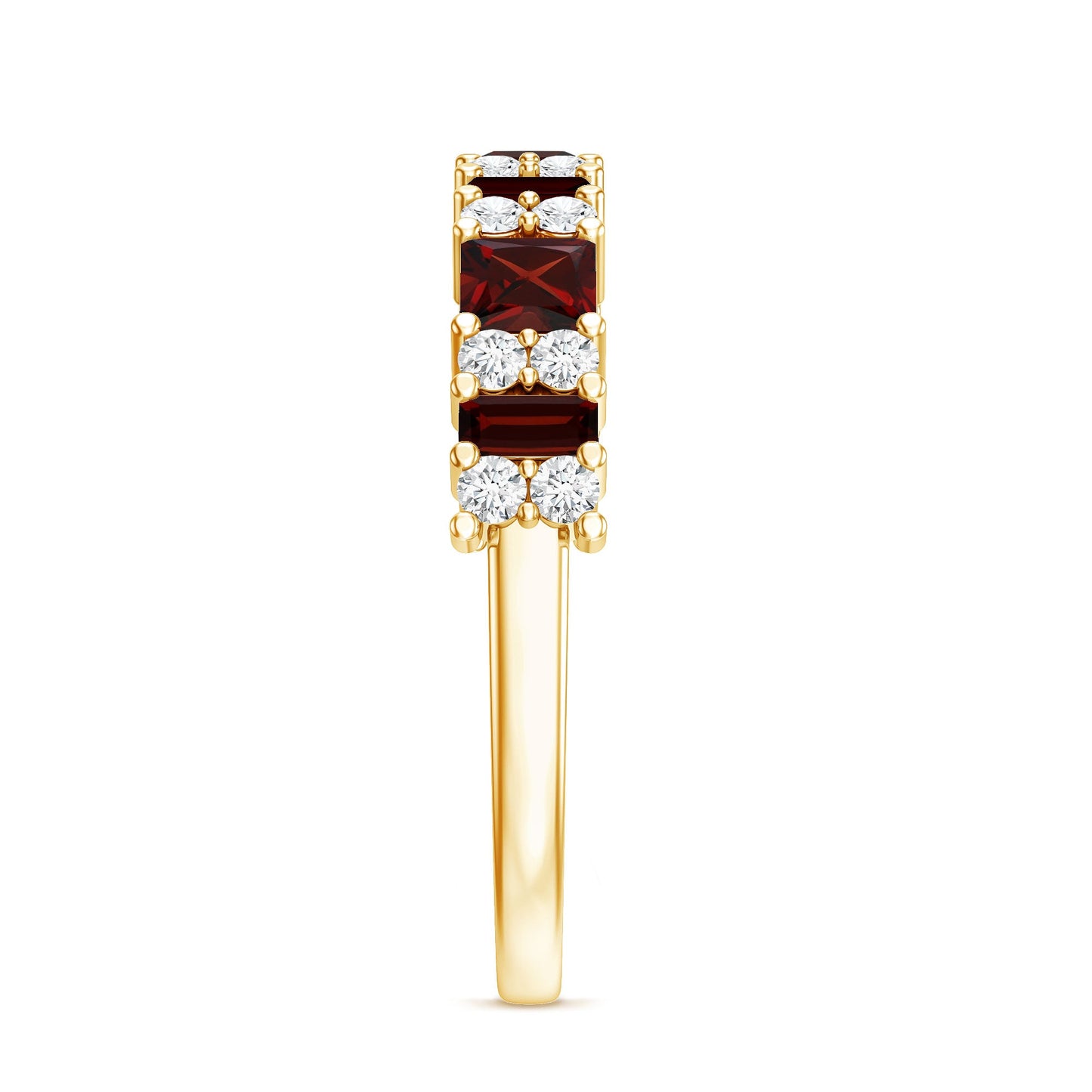 Natural Red Garnet Half Eternity Ring with Diamond