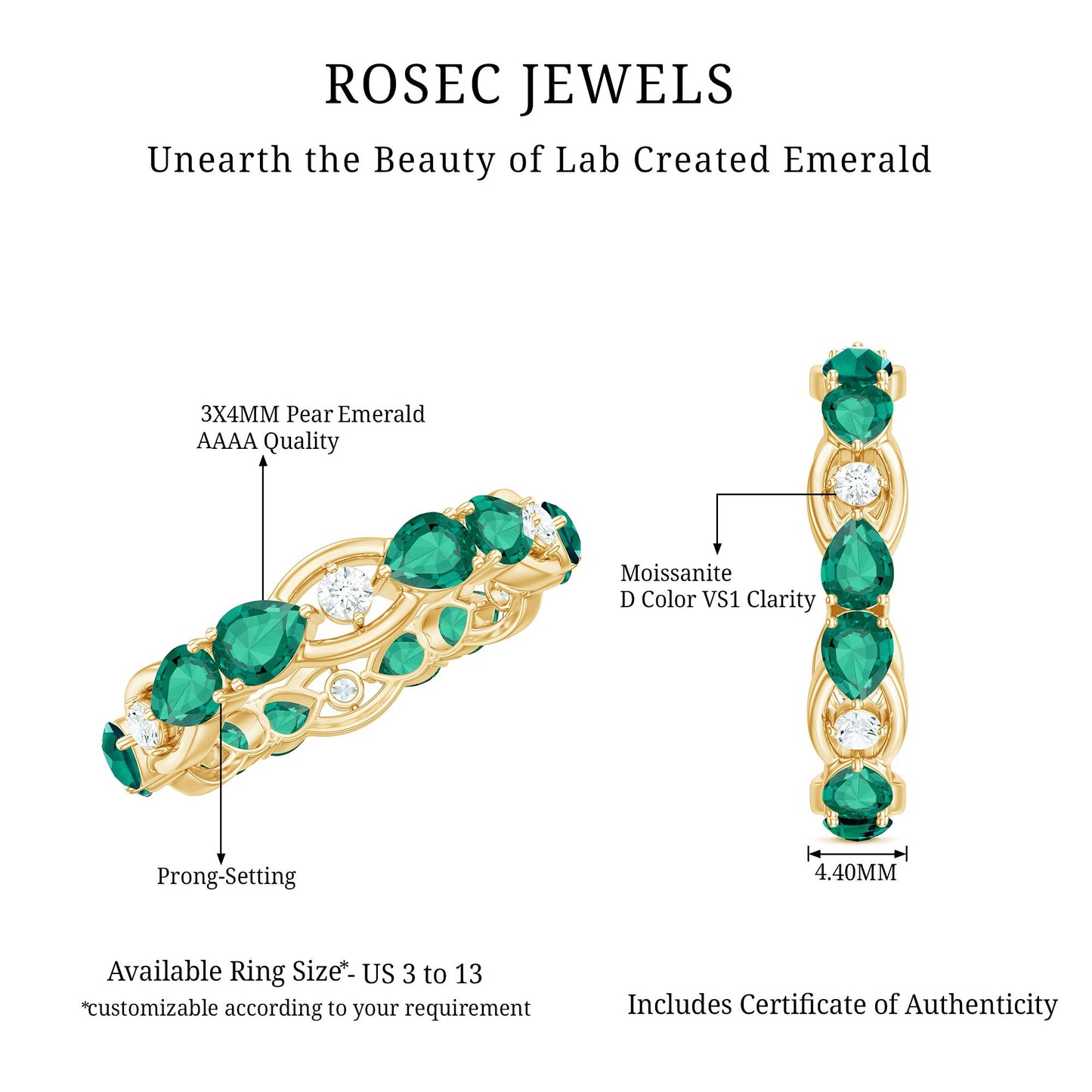 Certified Pear Shape Lab Grown Emerald Eternity Band in East West Style