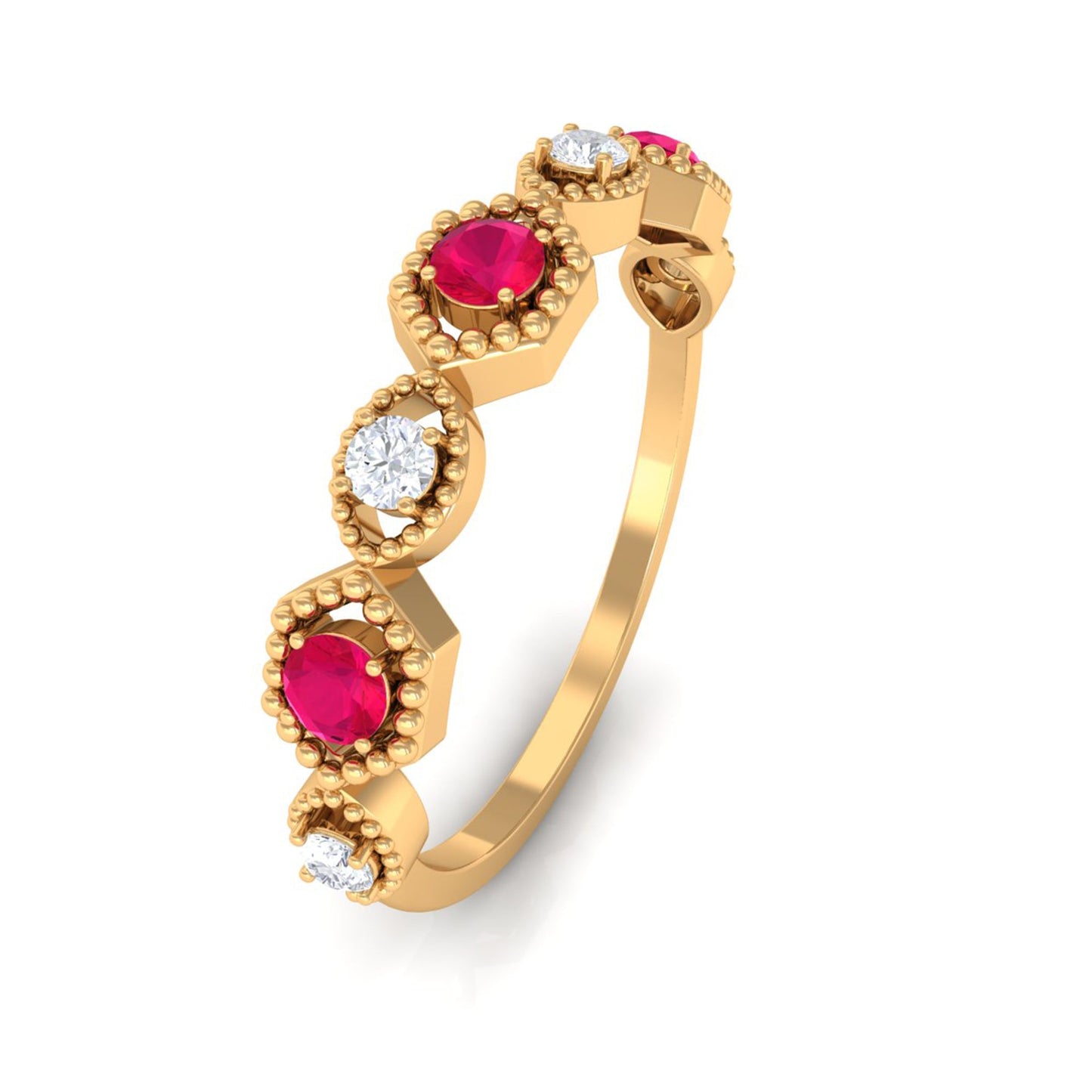 Vintage Style Ruby Diamond Half Eternity Ring for Women
