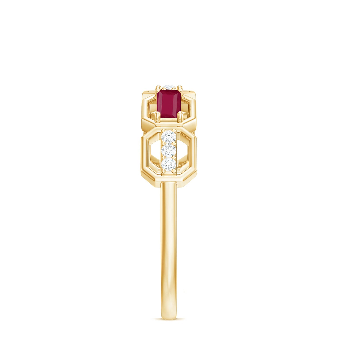 Natural Baguette Ruby Band Ring with Diamond