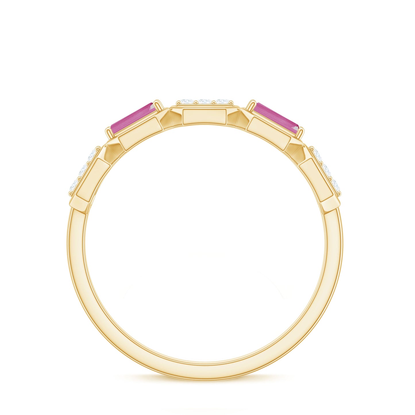 Pink Tourmaline and Diamond Geometric Half Eternity Ring