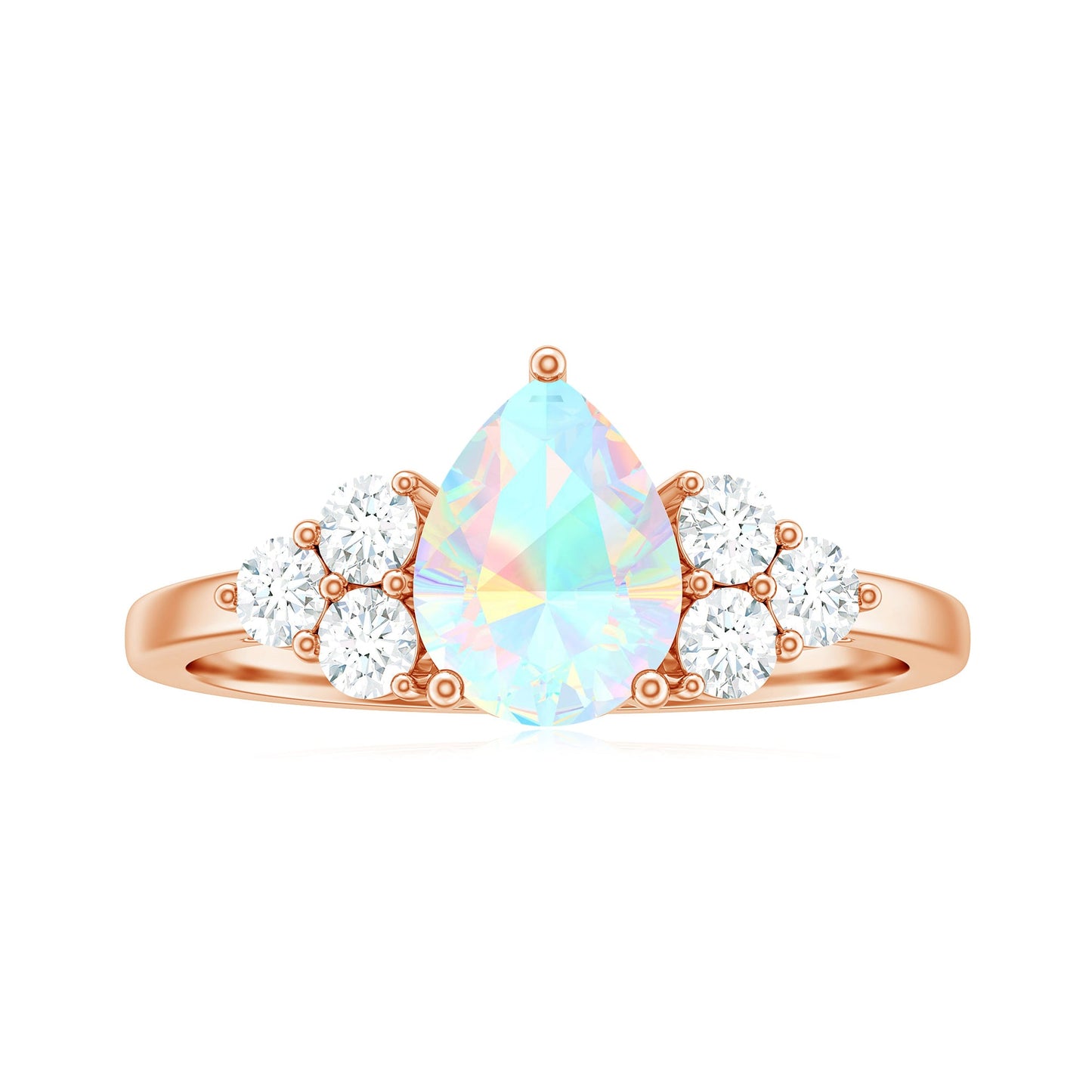Natural 2 Carat Ethiopian Opal Pear Shaped Engagement Ring with Diamond Trio