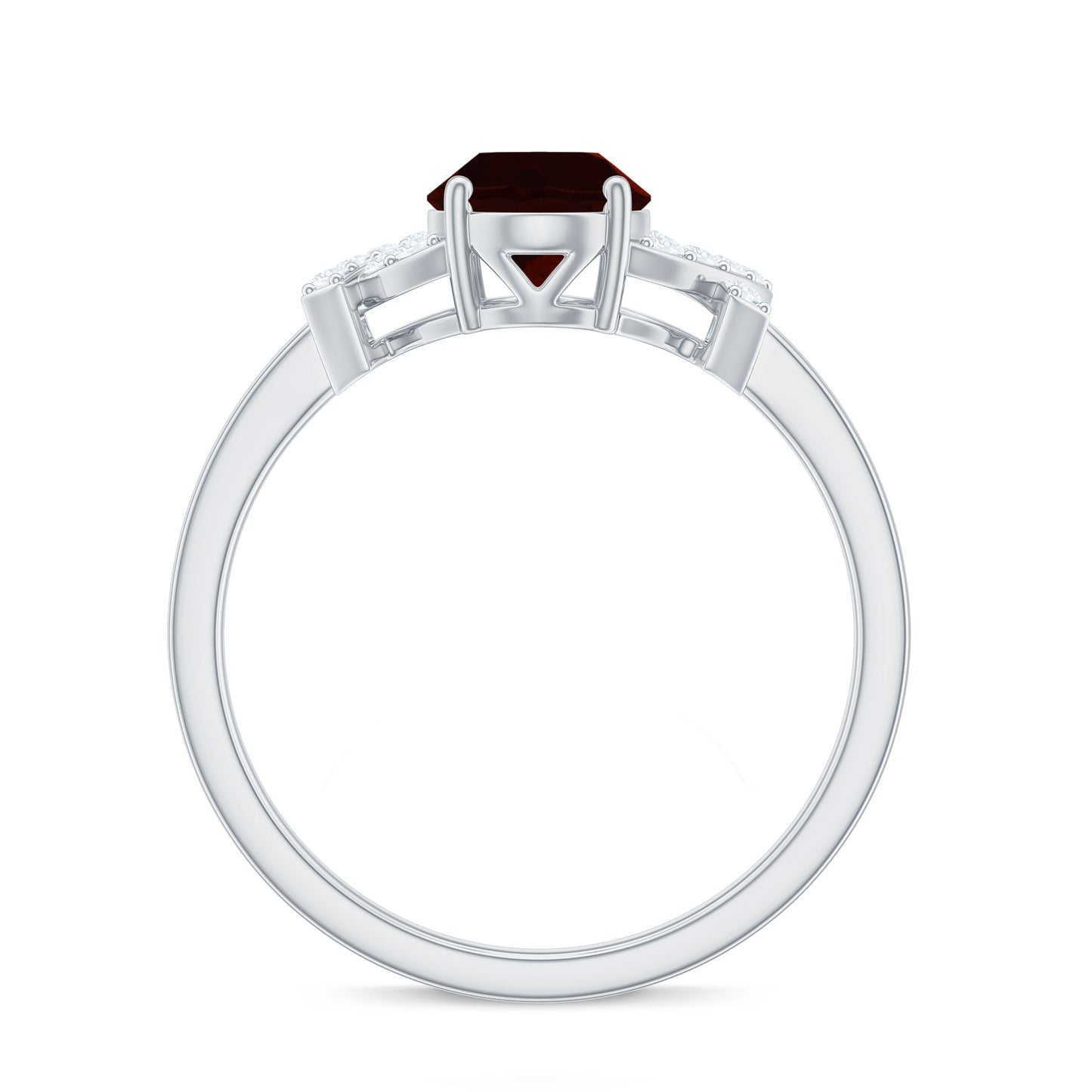 Real 1.5 Carat Garnet Oval Engagement Ring with Diamond Split Shank