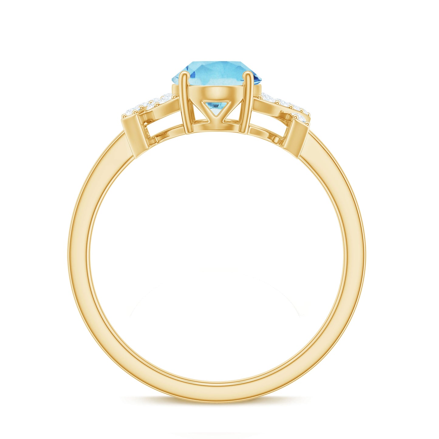 Oval Shape 1 Carat Aquamarine Solitaire Engagement Ring with Diamond Split Shank
