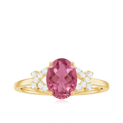 Split Shank Oval Pink Tourmaline and Diamond Solitaire Engagement Ring