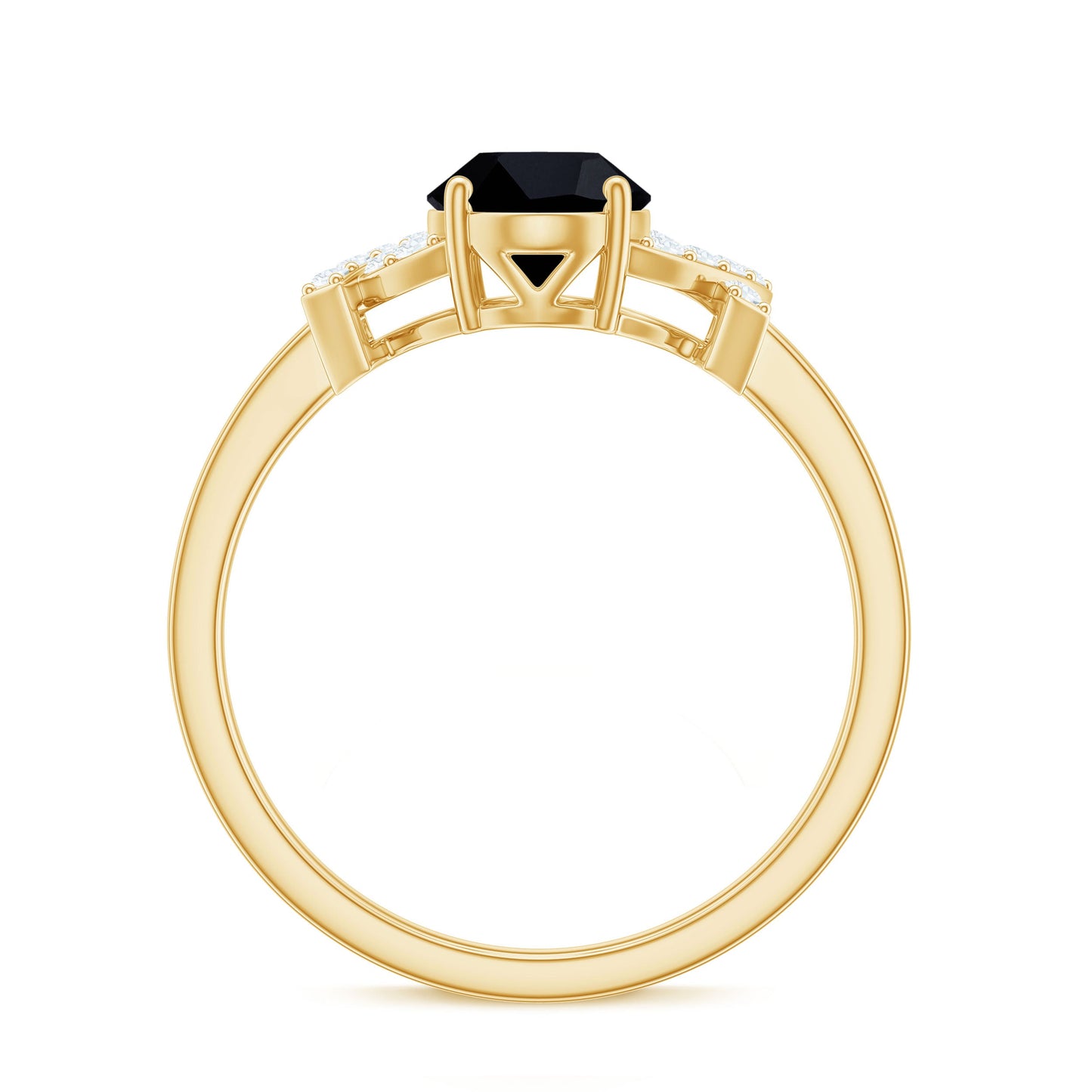 Solitaire Black Onyx Oval Engagement Ring in Split Shank