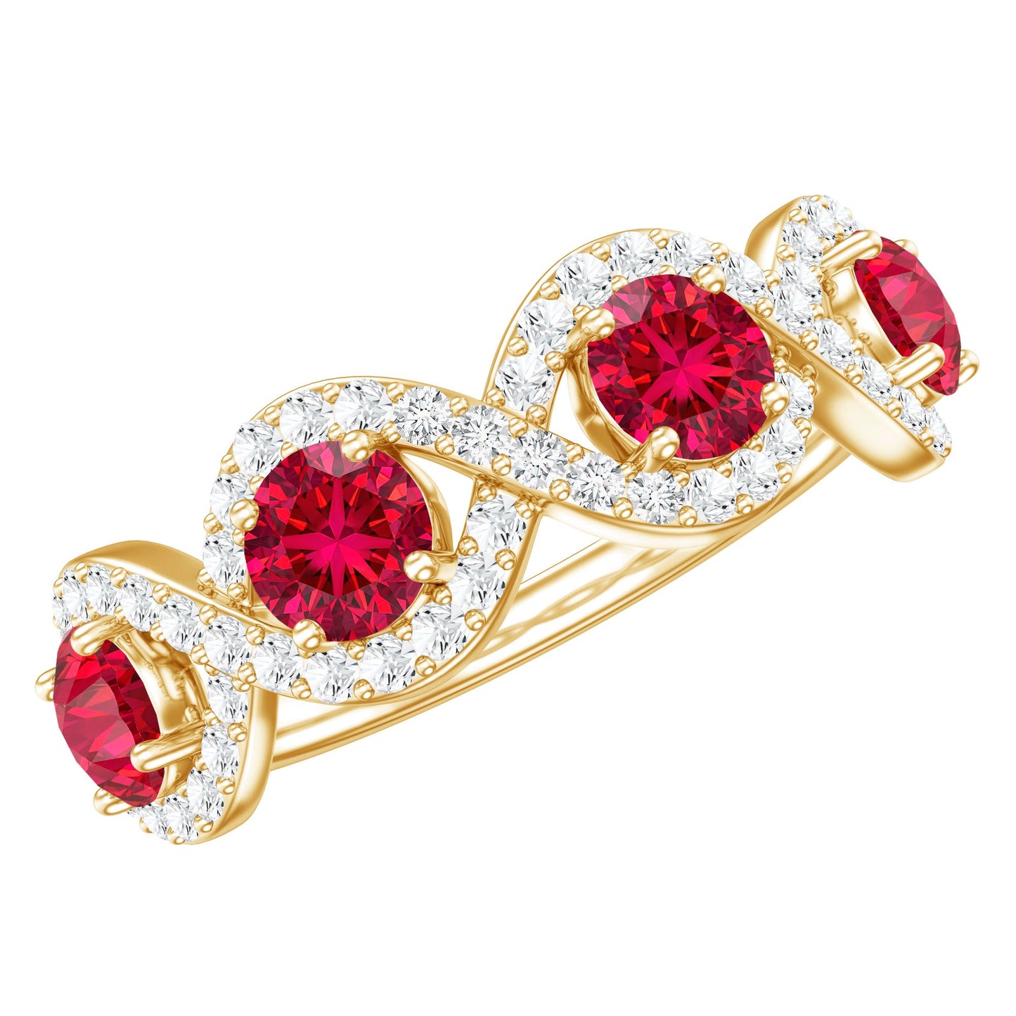 Certified Lab Created Ruby Half Eternity Infinity Ring with Diamond