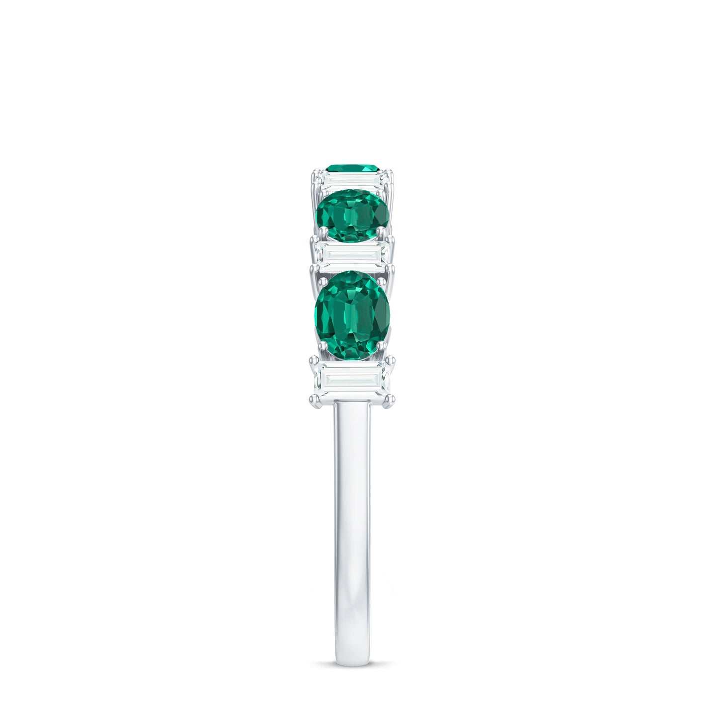 Certified Lab Grown Emerald Half Eternity Ring with Moissanite