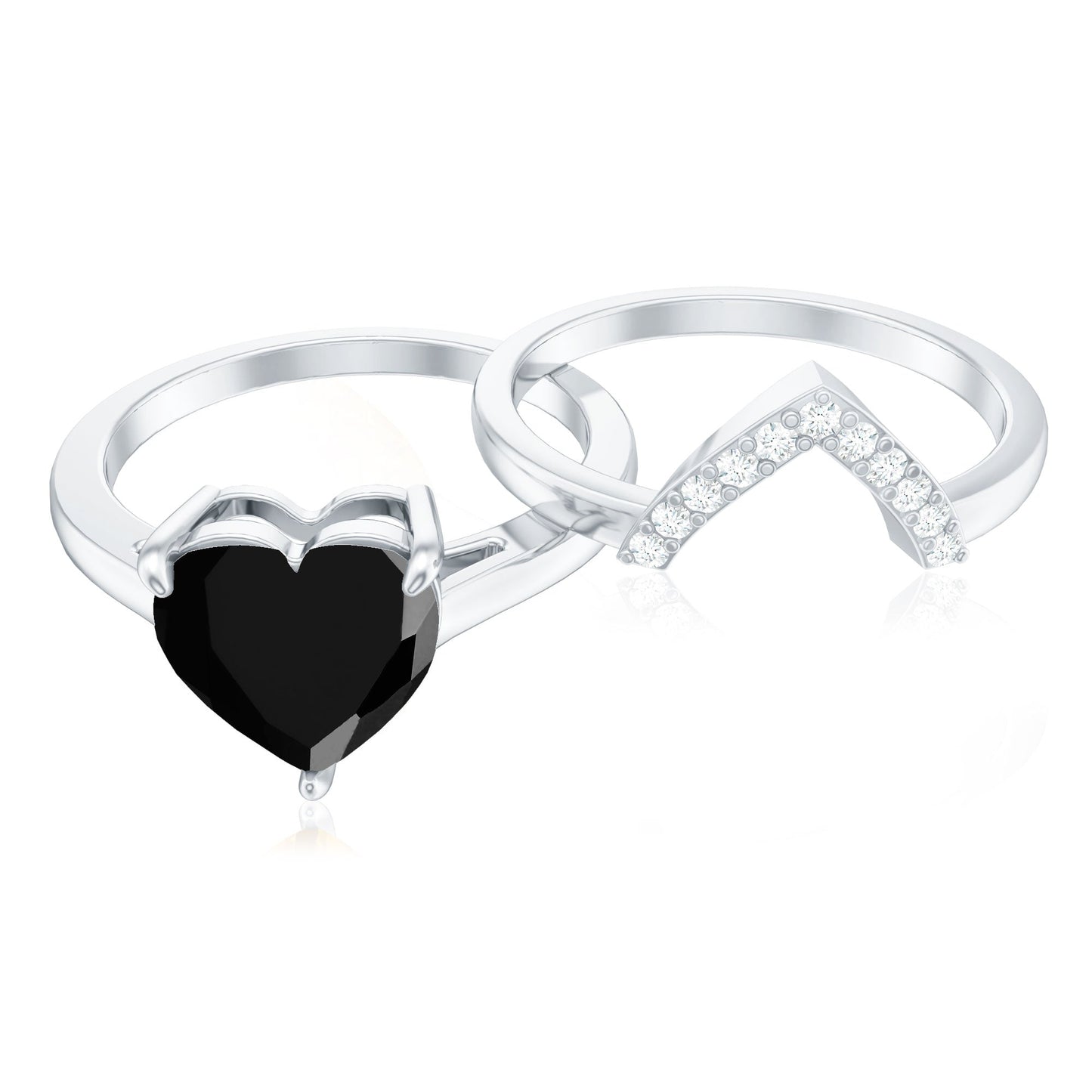 Heart Shaped Black Onyx Engagement Ring with Diamond Enhancer