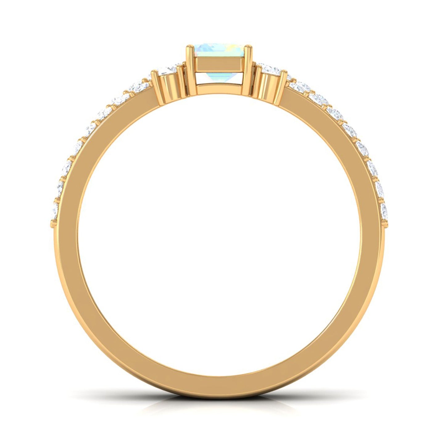 2 Carat Emerald Cut Ethiopian Opal Solitaire Engagement Ring Set with Diamond Band