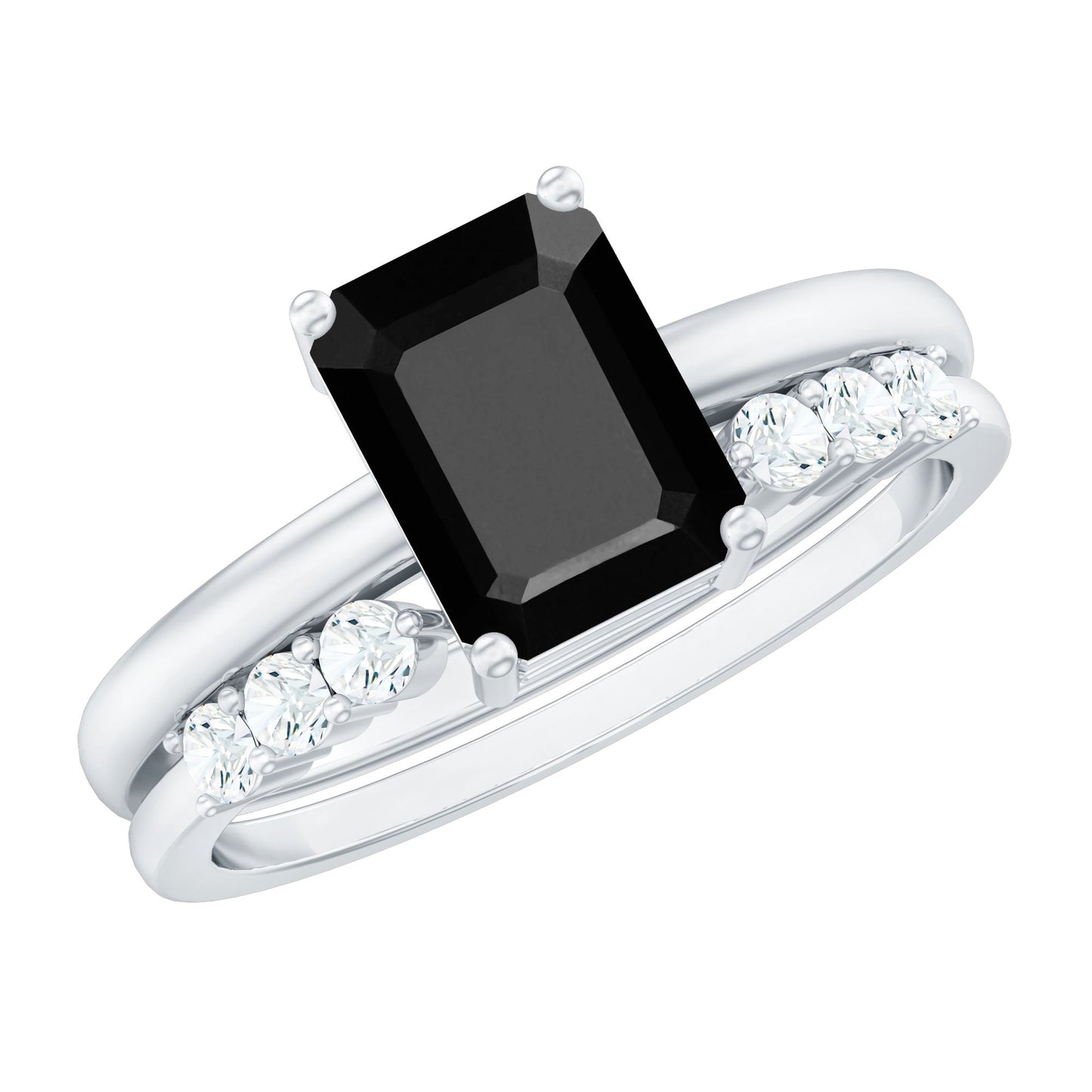 Certified 1.6 Carat Lab Grown Black Diamond Emerald Engagement Ring with White Diamond Enhancer