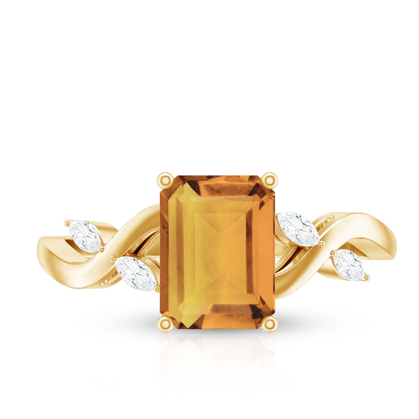Natural 1.8 Carat Citrine Emerald Cut Engagement Ring with Diamond