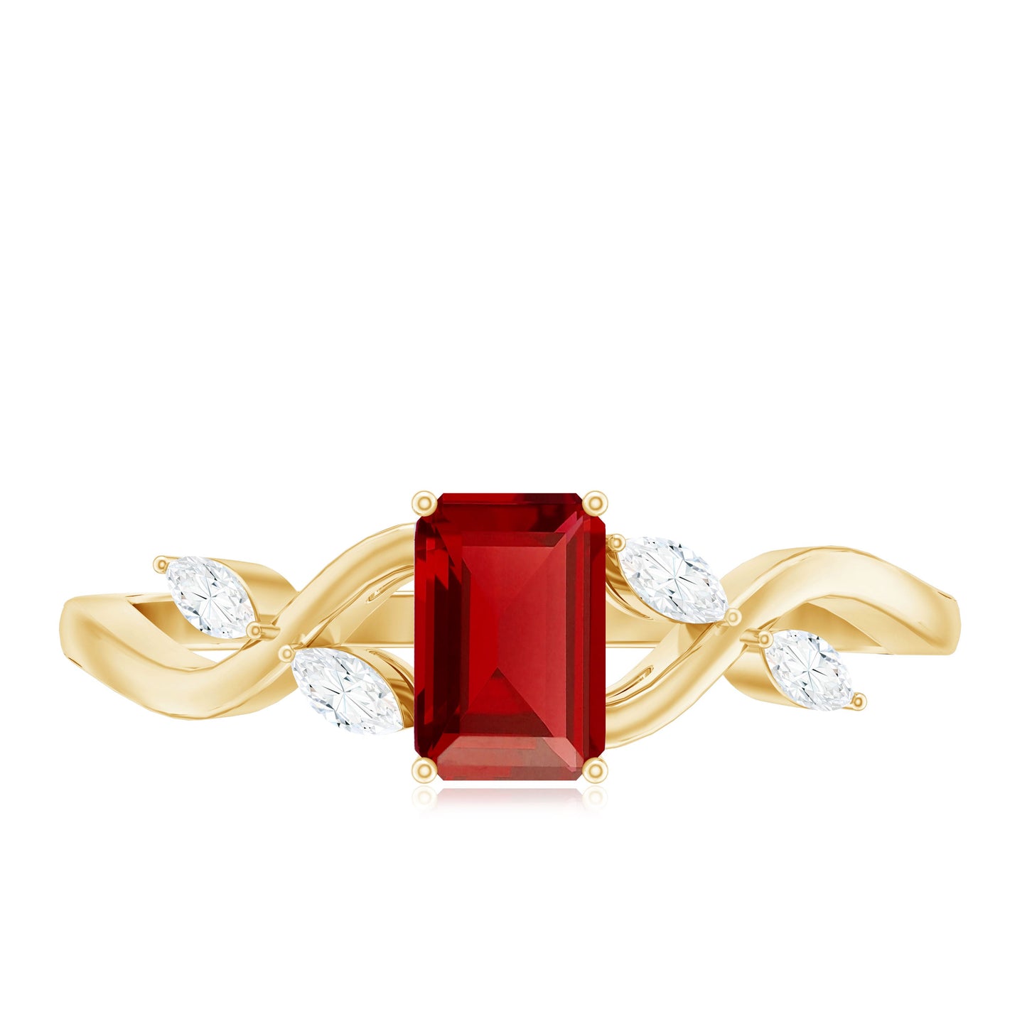 Lab Grown Ruby Solitaire Split Shank Ring with Diamond