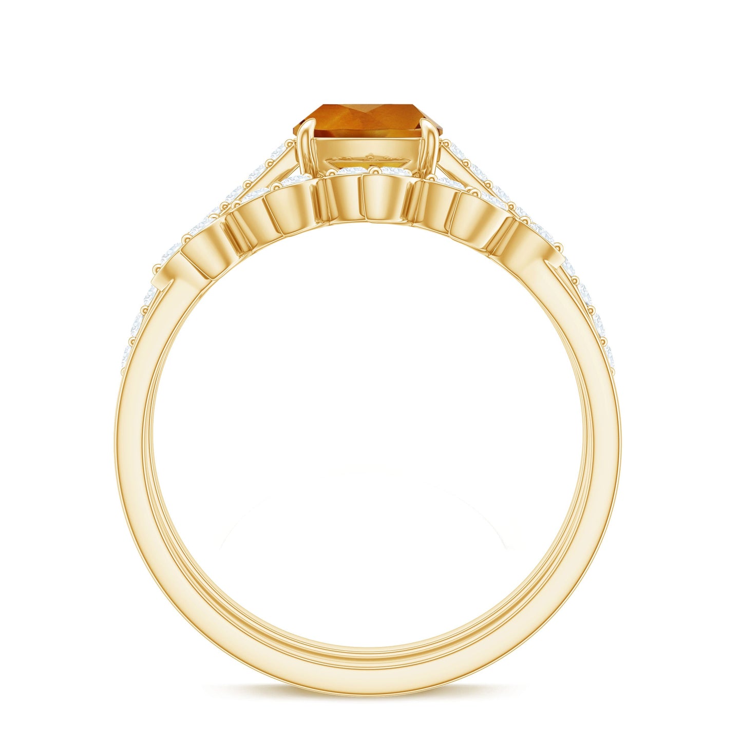 Certified 2.2 Carat Citrine and Diamond Wedding Bridal Ring Set of 2