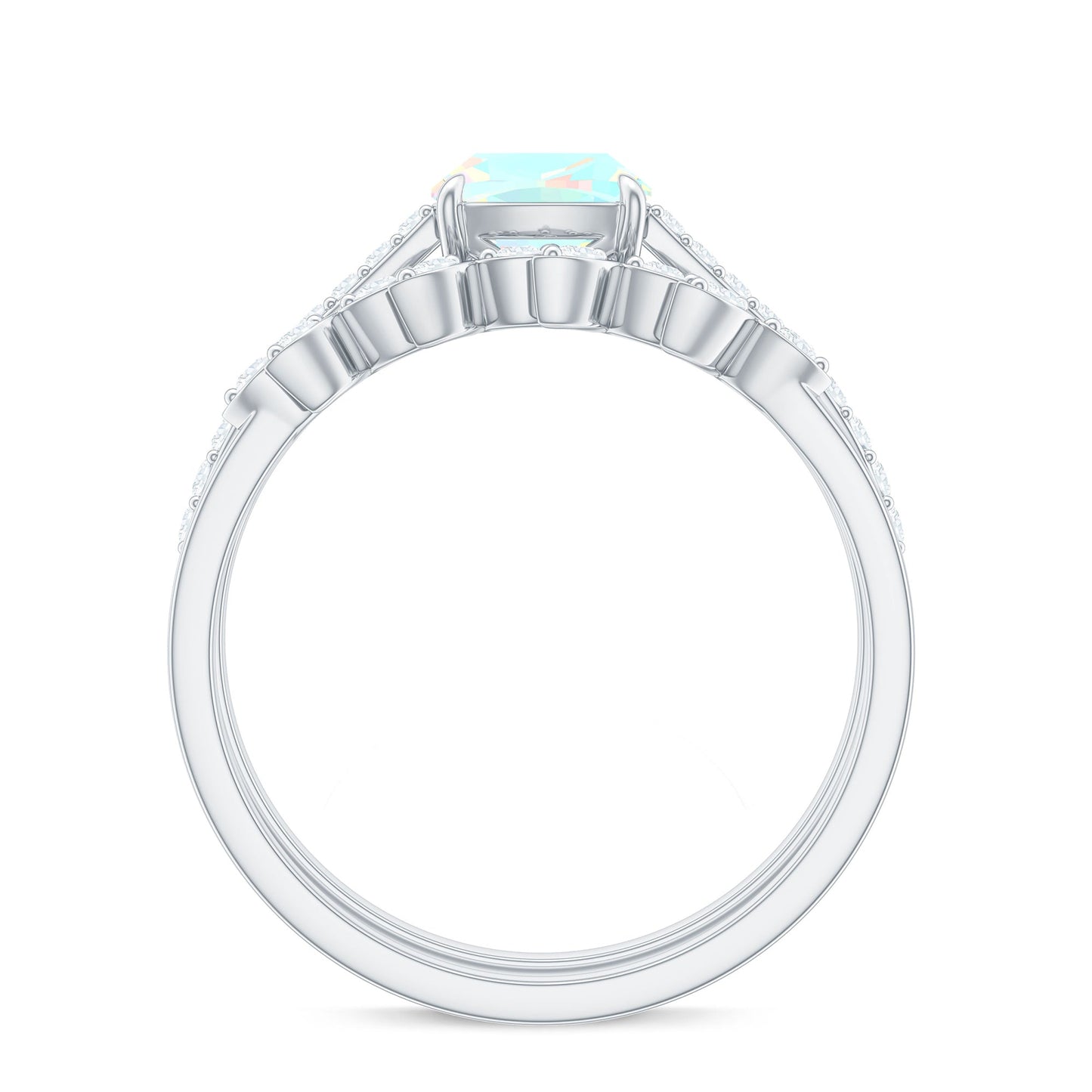 0.8 Carat Cushion Cut Ethiopian Opal Solitaire Ring Set with Diamond Stackable Band