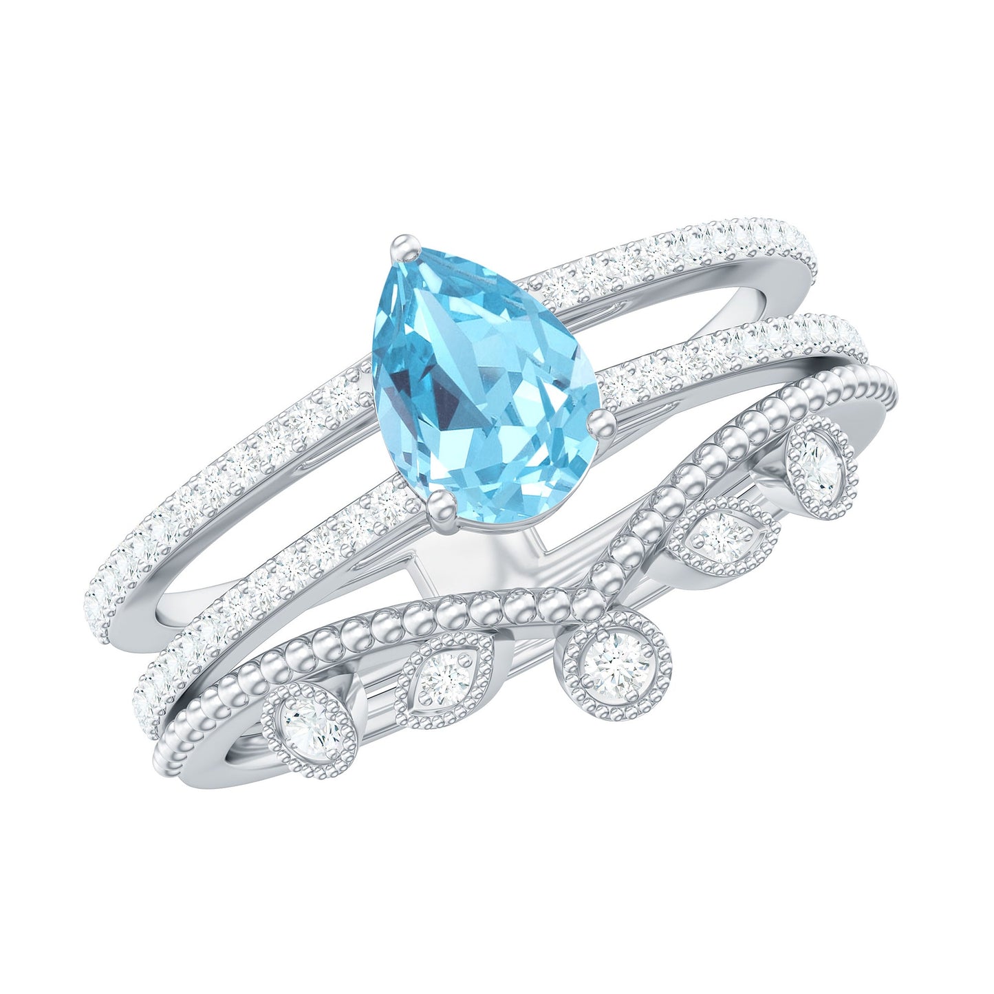 1 Carat Aquamarine and Diamond Teardrop Engagement Ring with Enhancer