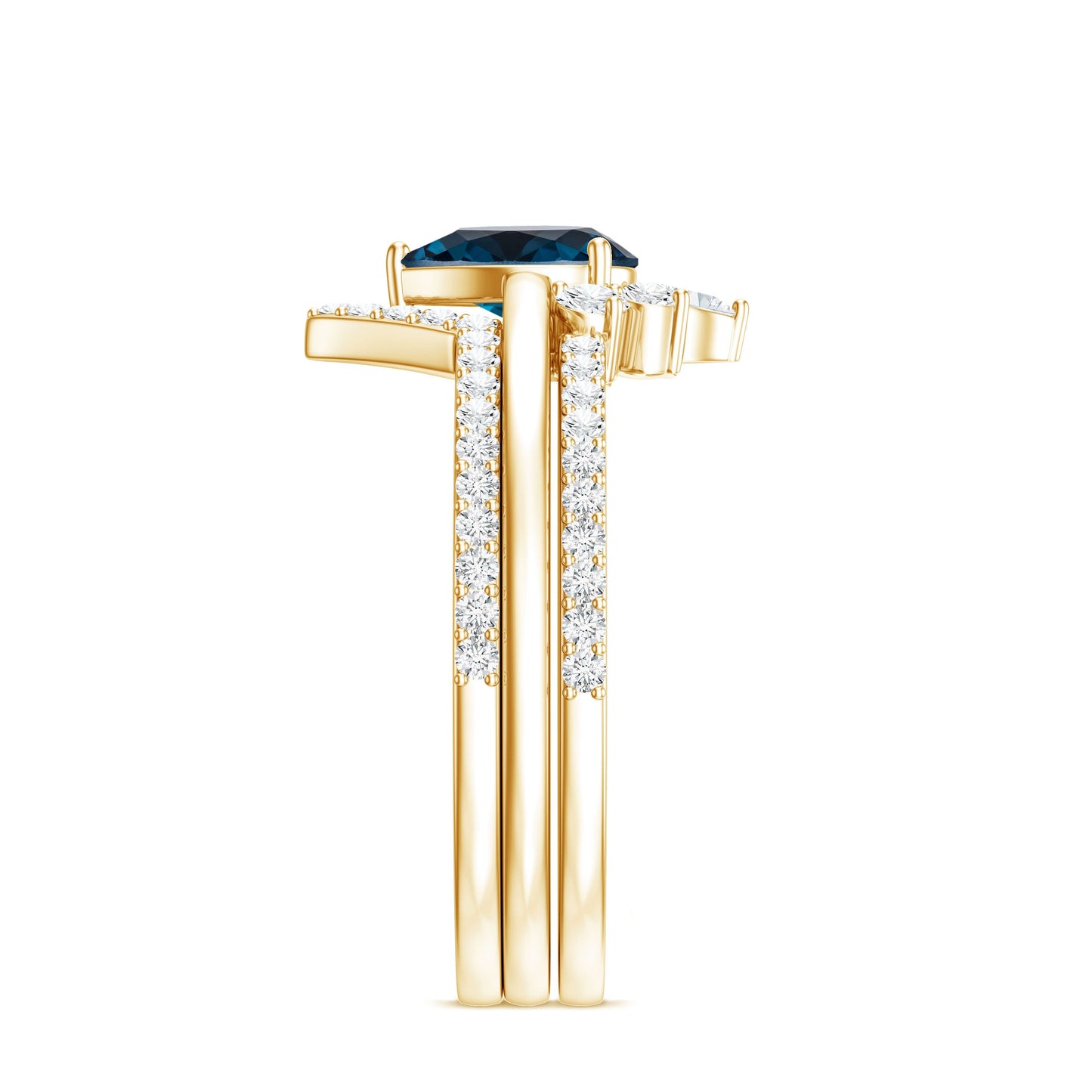 Pear Shape London Blue Topaz and Diamond Trio Ring Set
