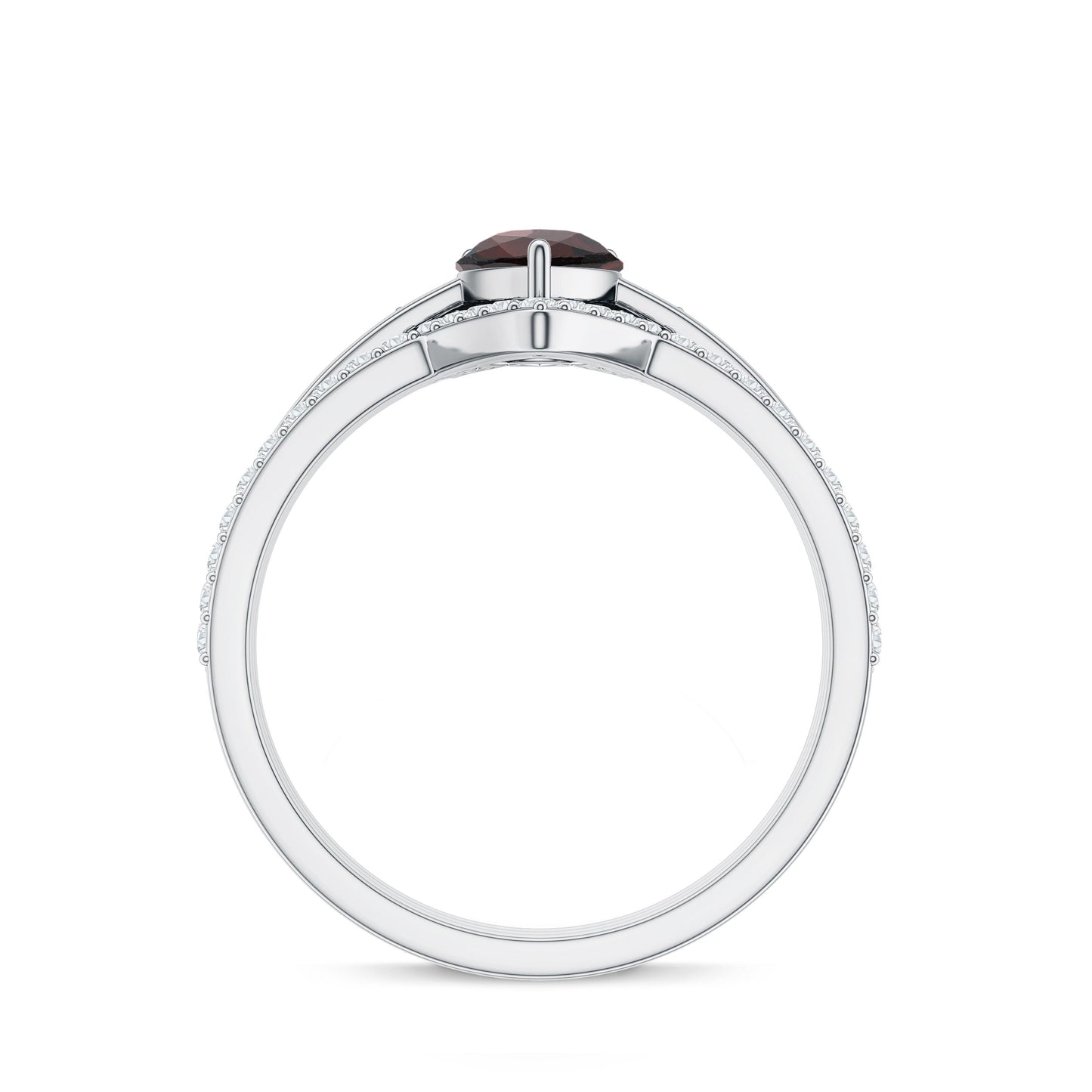 Natural 0.8 Carat Pear Shaped Garnet Diamond 3 Piece Bridal Ring Set