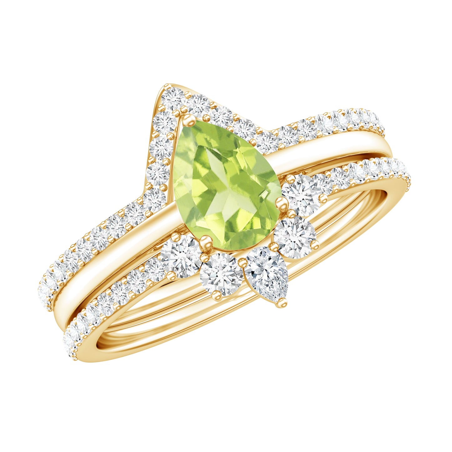 Certified Real 1 Carat Peridot Trio Wedding Ring Set with Moissanite