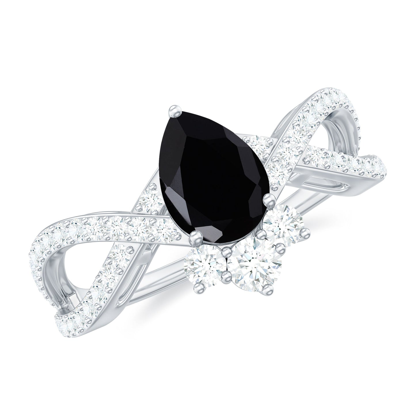 1 Carat Pear Shaped Black Onyx Designer Engagement Ring with Diamond