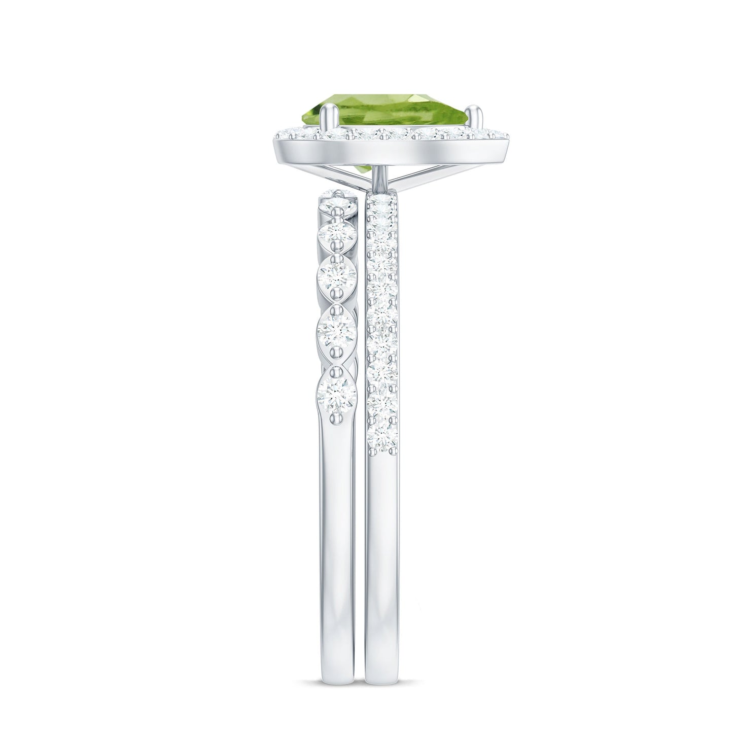 Natural 1 Carat Pear Shape Peridot Wedding Bridal Ring Set with Diamond