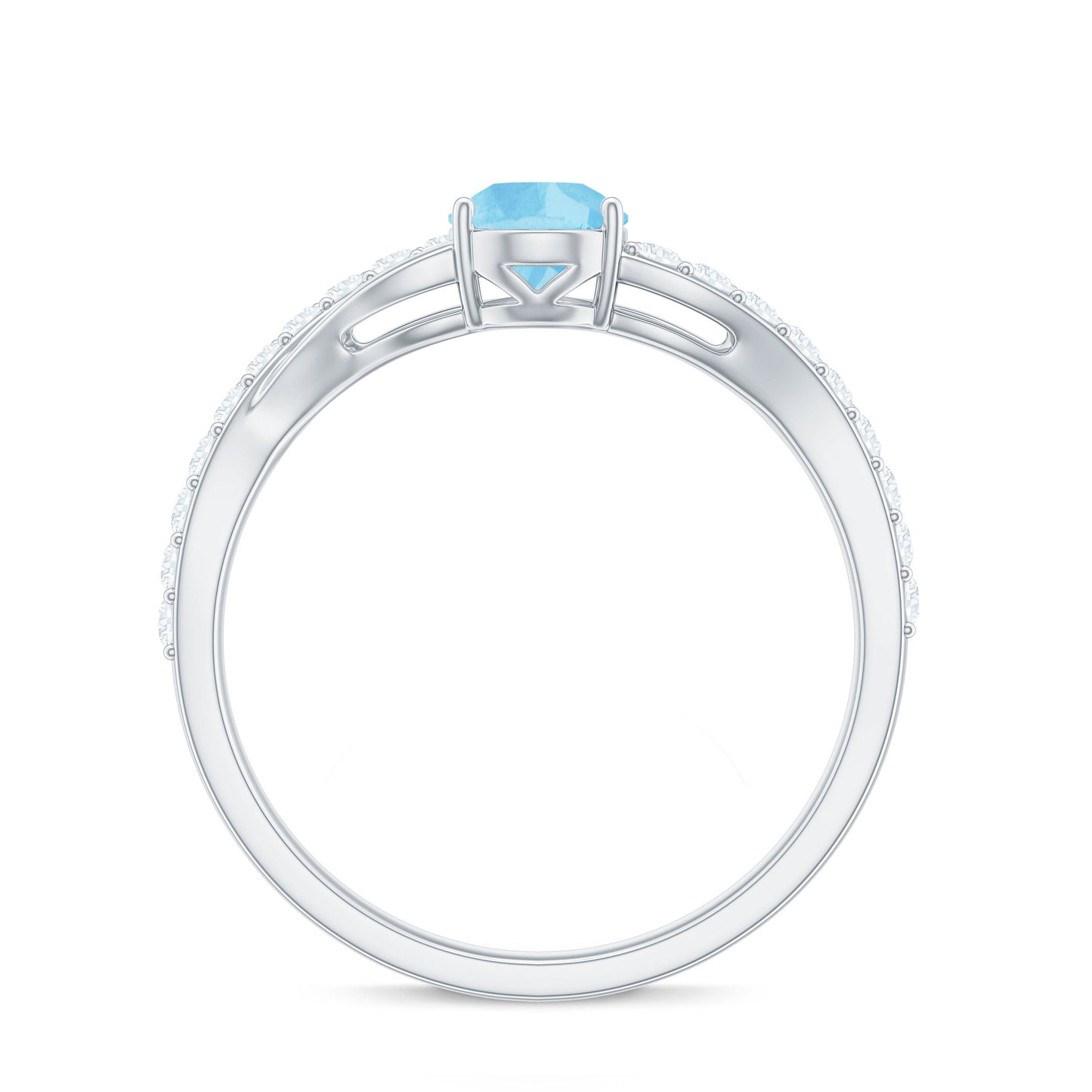 Split Shank Pear Cut Aquamarine Solitaire Ring with Diamond