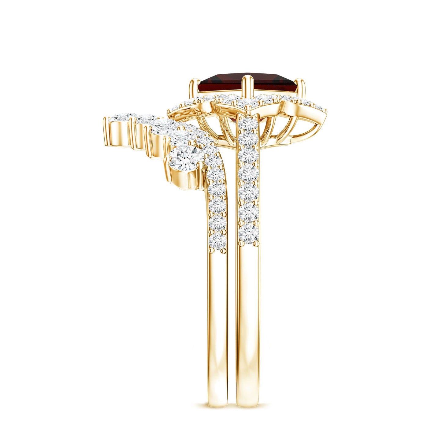 Princess Cut Garnet Designer Wedding Ring Set with Moissanite