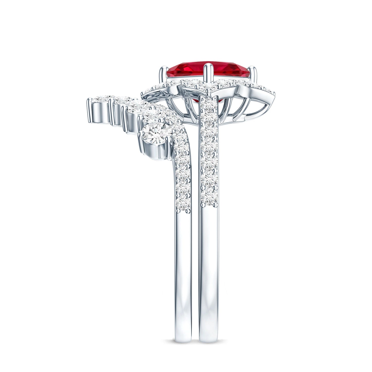 1.5 Carat Designer Created Ruby and Moissanite Wedding Ring Set