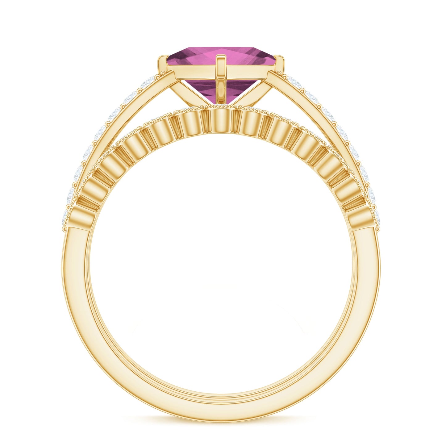 1 Carat Princess Cut Pink Tourmaline Ring with Diamond Wedding Band