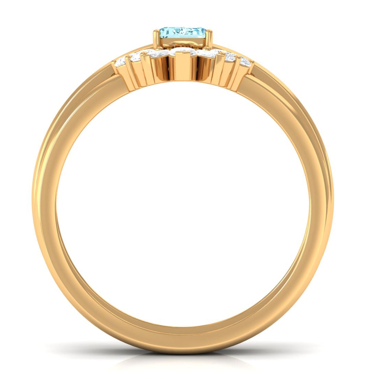 Natural Emerald Cut Aquamarine Engagement Ring with Diamond Wedding Band