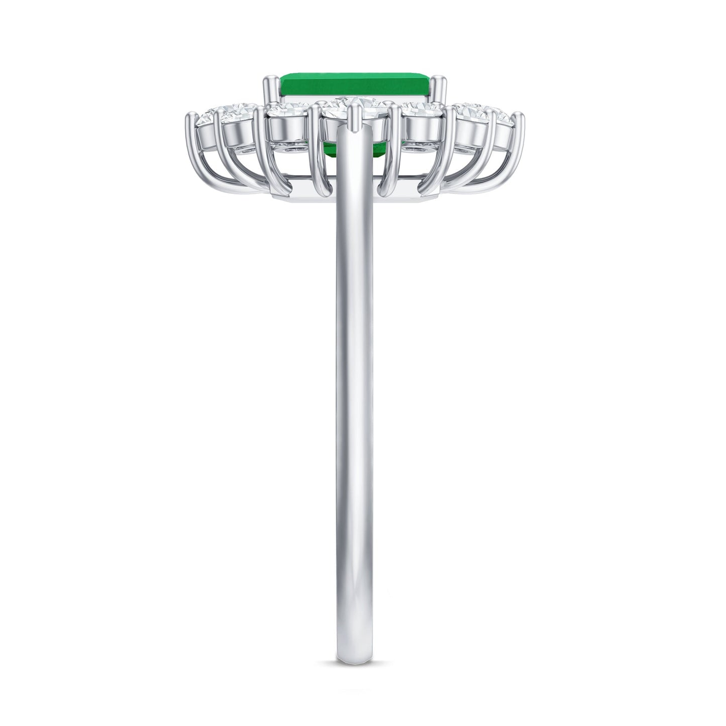 Certified Real Emerald Cut Emerald Engagement Ring with Diamond Halo