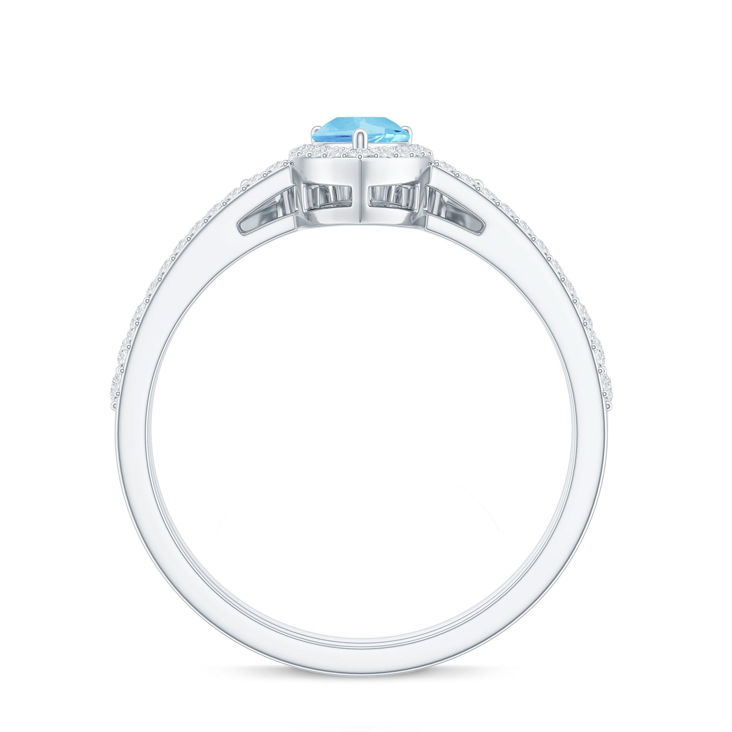 Genuine Aquamarine Teardrop Bridal Ring Set with Diamond Halo