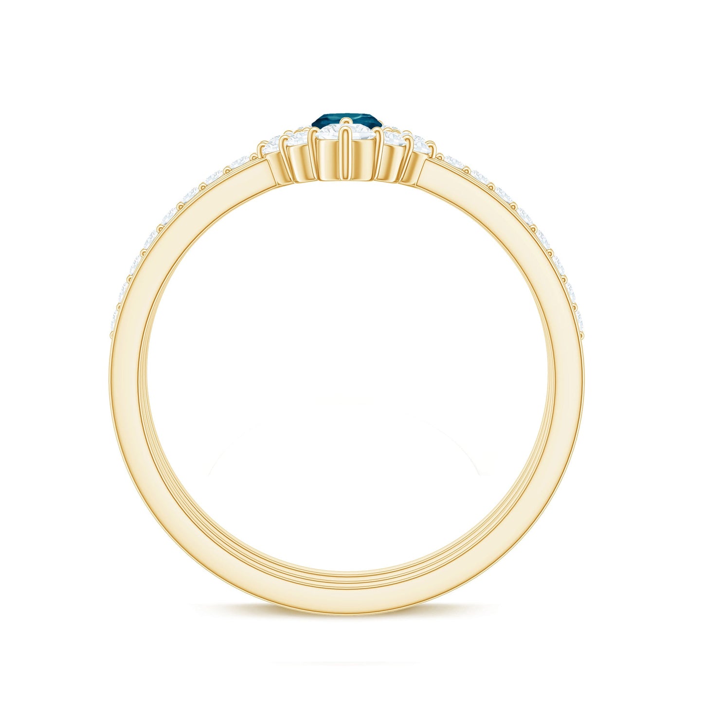 Marquise London Blue Topaz Bridal Ring Set with 2 Diamond Ring Guards