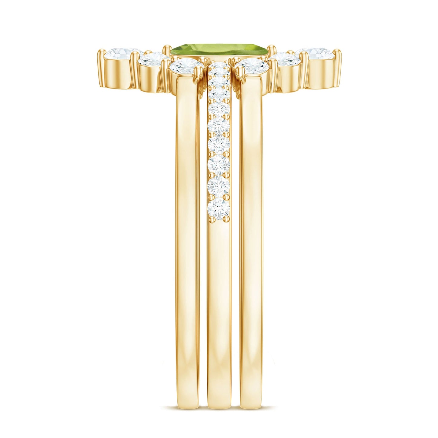 Marquise Cut Peridot Solitaire Trio Ring Set with Moissanite